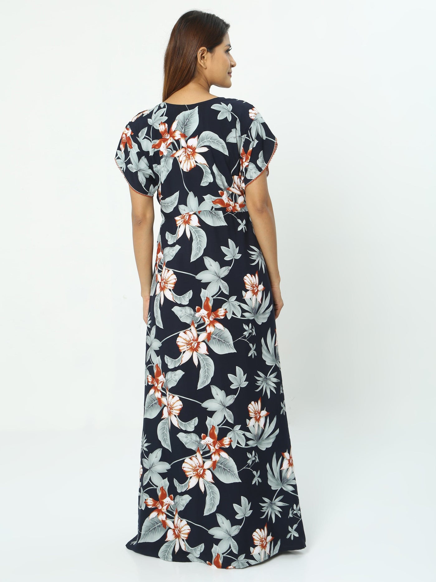 Rayon Designer Nighty Floral Dark Blue