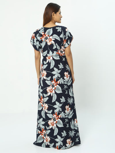 Rayon Designer Nighty Floral Dark Blue