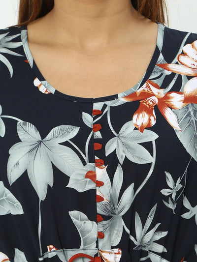 Rayon Designer Nighty Floral Dark Blue