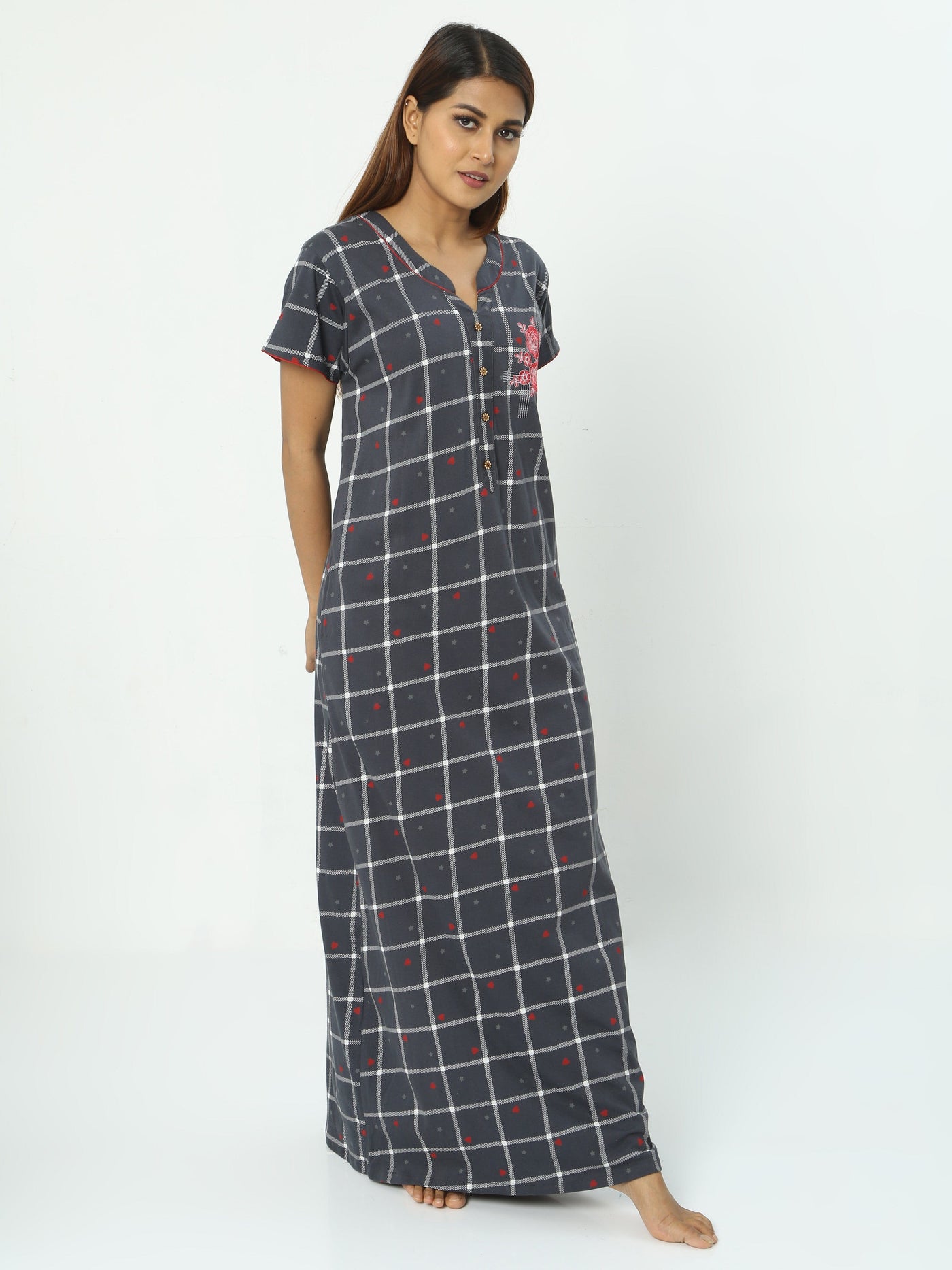 Hosiery Cotton Designer Grey Nighty