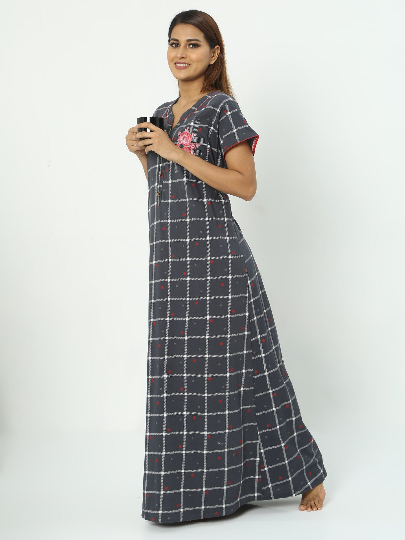 Hosiery Cotton Designer Grey Nighty