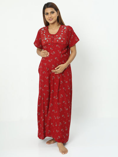 Alpine Maternity Feeding Maxi Nighty Red