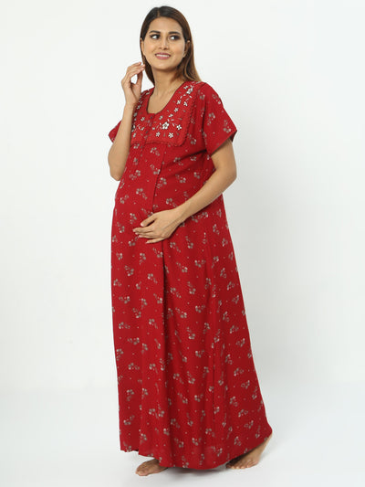 Alpine Maternity Feeding Maxi Nighty Red