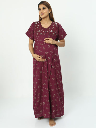 Alpine Maternity Feeding Maxi Nighty Purple