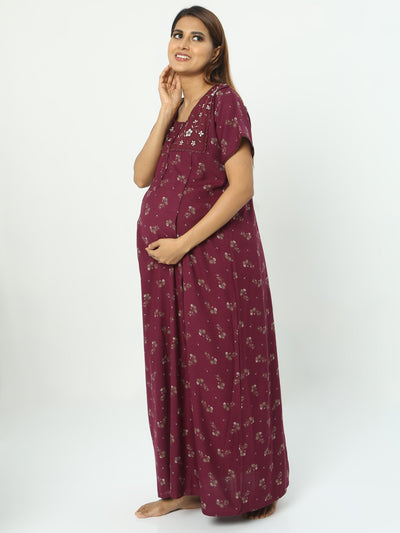 Alpine Maternity Feeding Maxi Nighty Purple