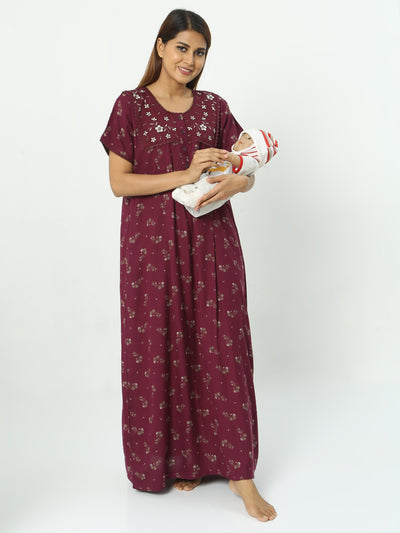 Alpine Maternity Feeding Maxi Nighty Purple