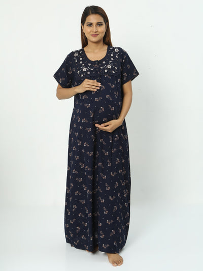 Alpine Maternity Feeding Maxi Nighty Navy Blue