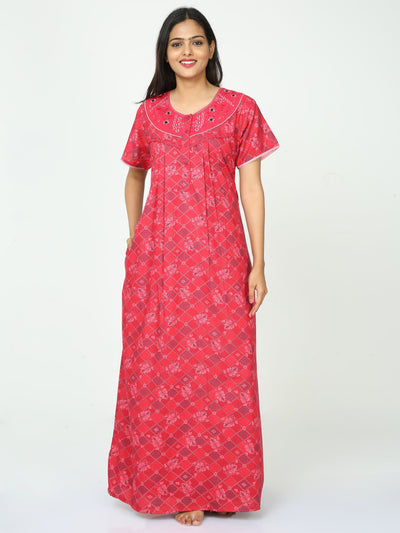 Polyester Viscose Designer Nighty Rani Pink