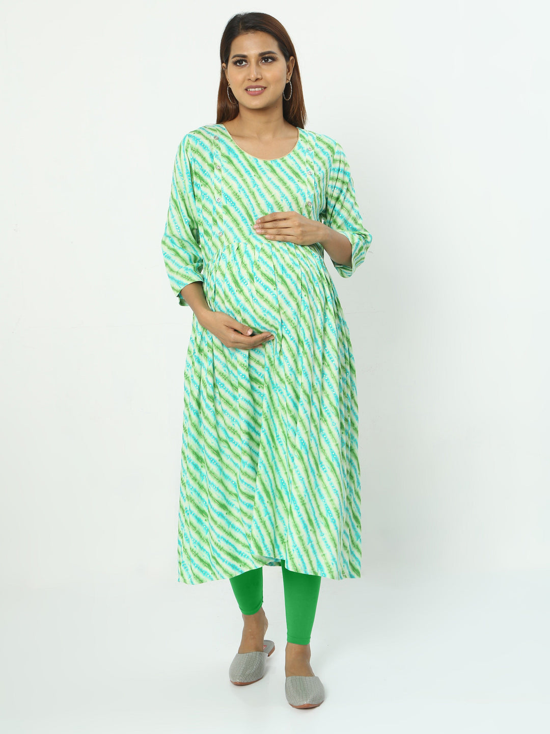 Maternity Kurti  Rayon Maternity Feeding Blue & Green Kurti | Maternity Kurti- 9shines label 