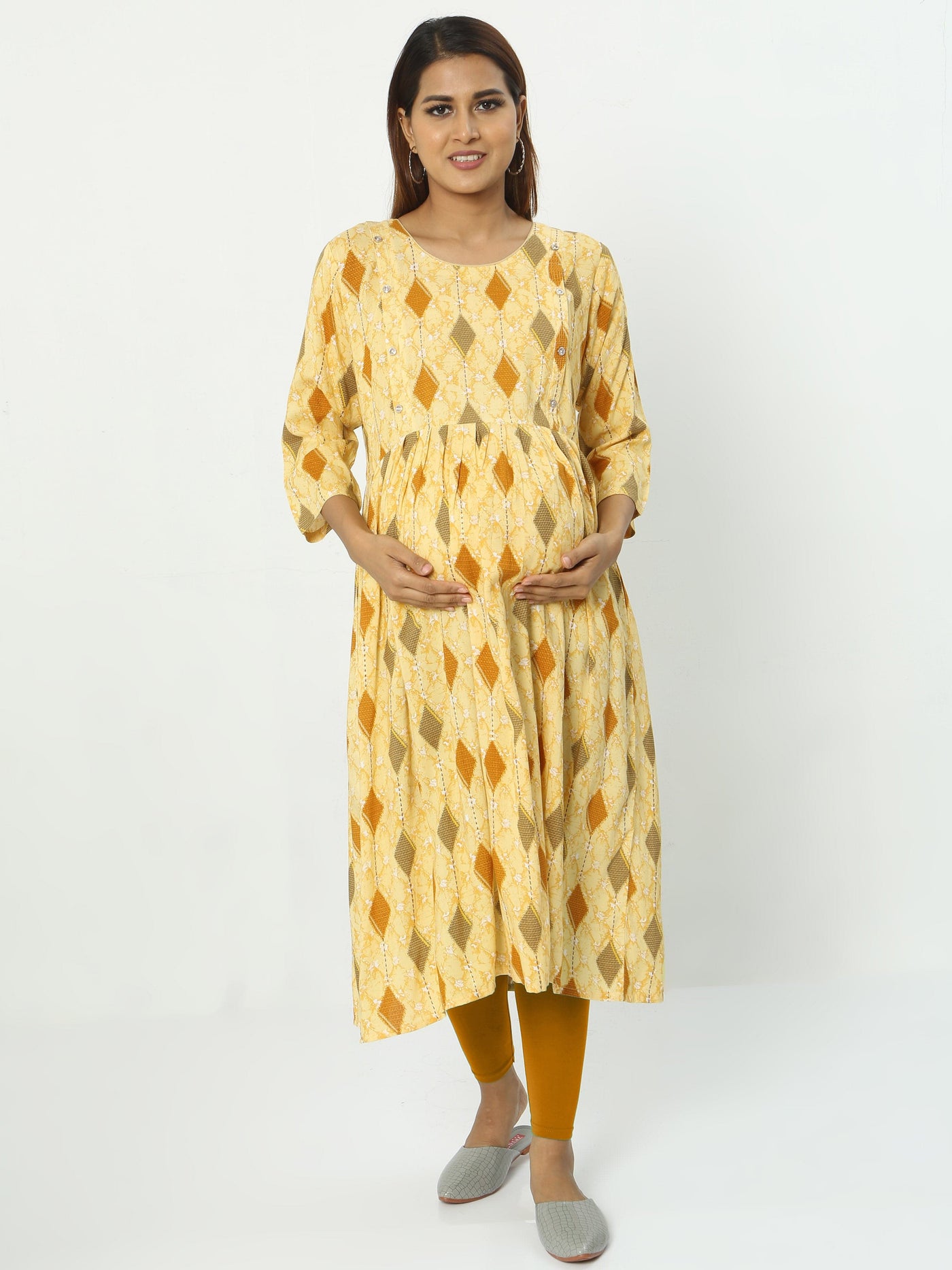 Rayon Maternity Feeding Kurti Musturd Yellow