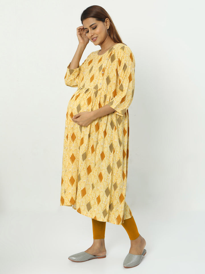  Maternity Kurti  Best Rayon Maternity Feeding Musturd Yellow Kurti- 9shines label 