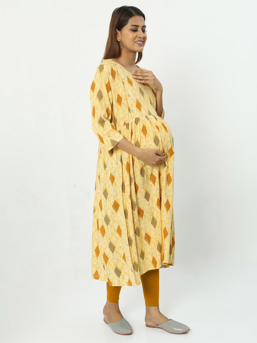  Maternity Kurti  Best Rayon Maternity Feeding Musturd Yellow Kurti- 9shines label 
