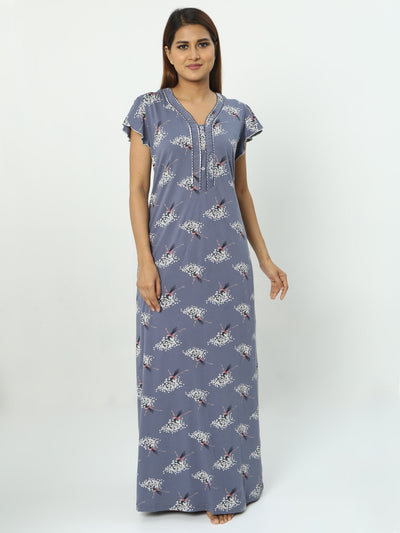 Hosiery Cotton Designer Nighty Dark Grey