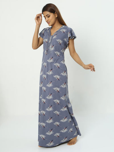Hosiery Cotton Designer Nighty Dark Grey