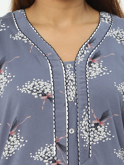 Hosiery Cotton Designer Nighty Dark Grey
