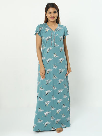 Hosiery Cotton Designer Nighty Green