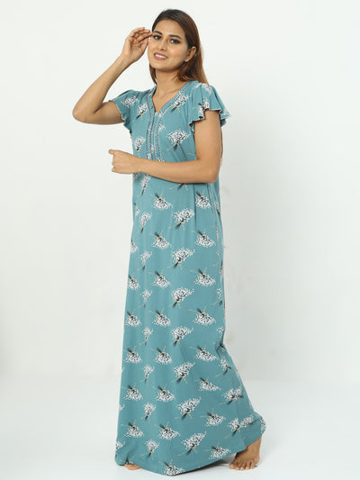 Hosiery Cotton Designer Nighty Green