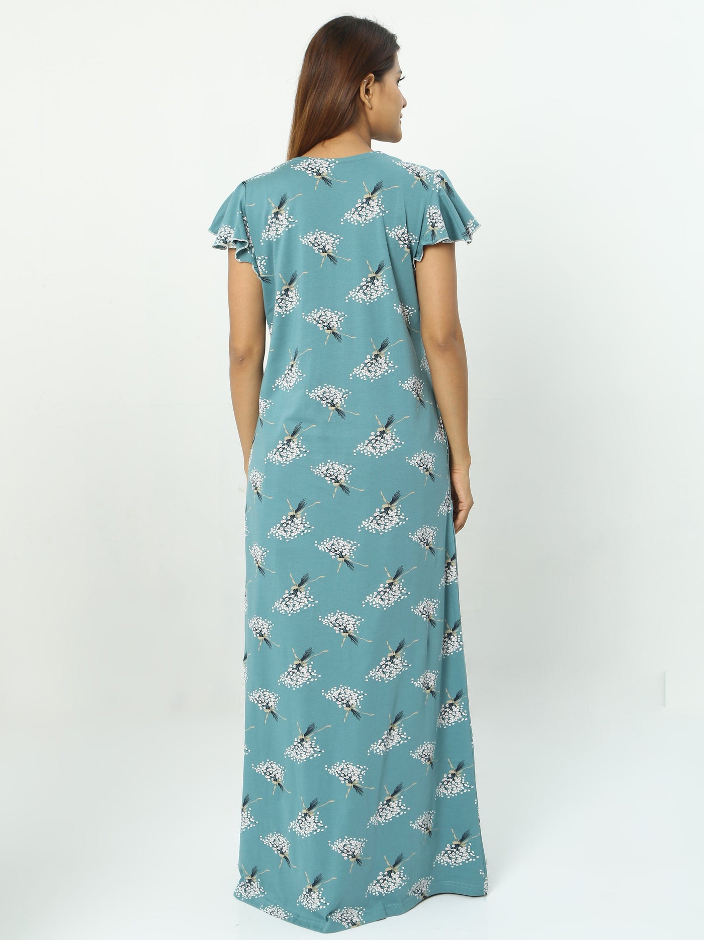 Hosiery Cotton Designer Nighty Green