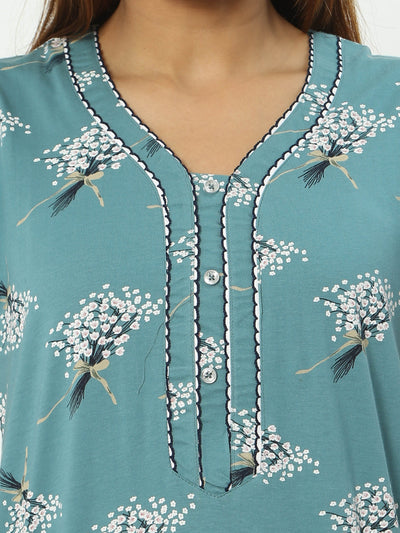 Hosiery Cotton Designer Nighty Green
