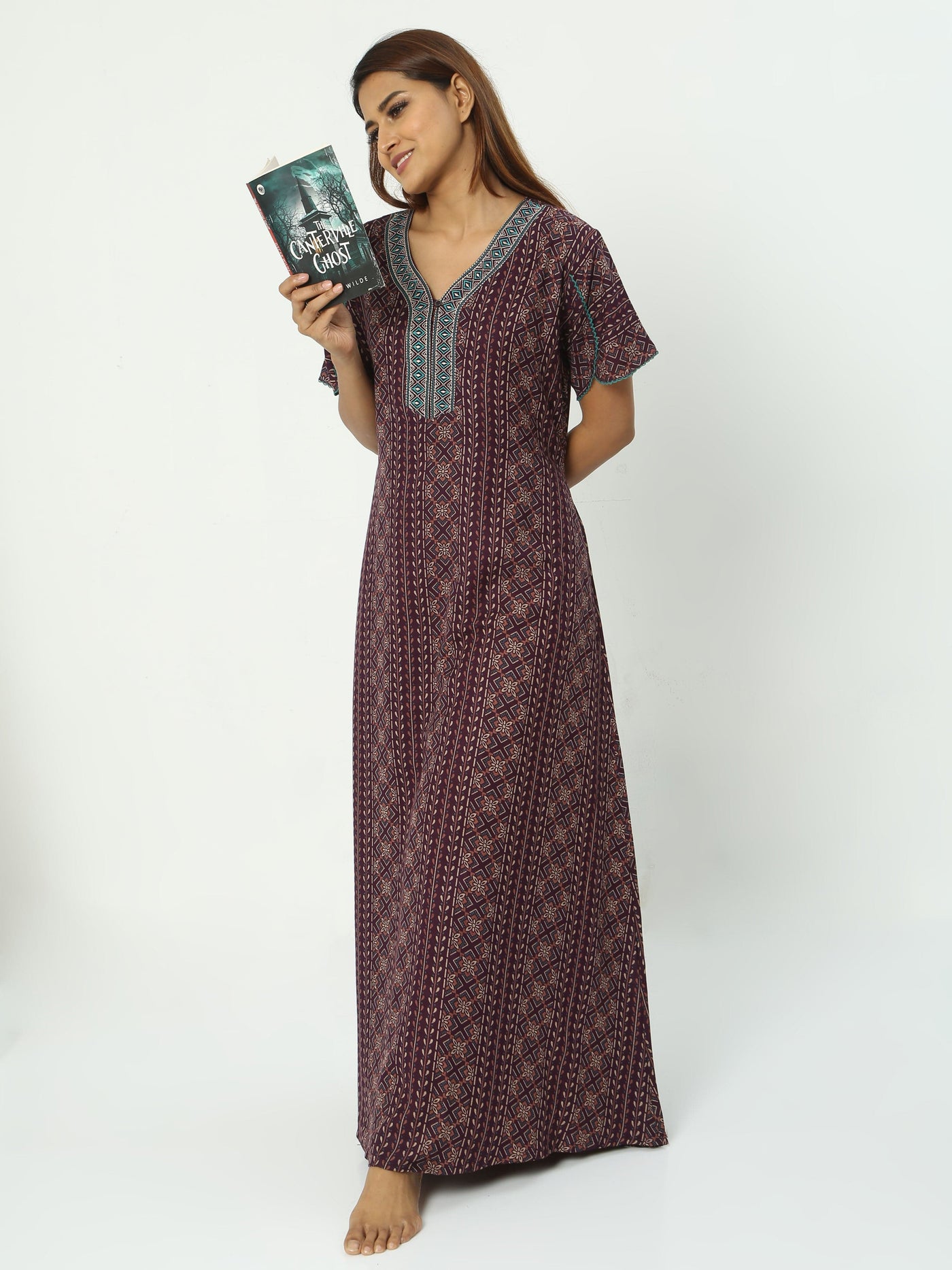 Alpine Maxi Designer Nighty Maroon