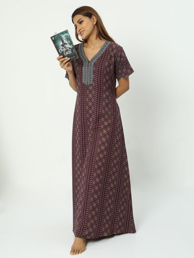 Alpine Maxi Designer Nighty Maroon