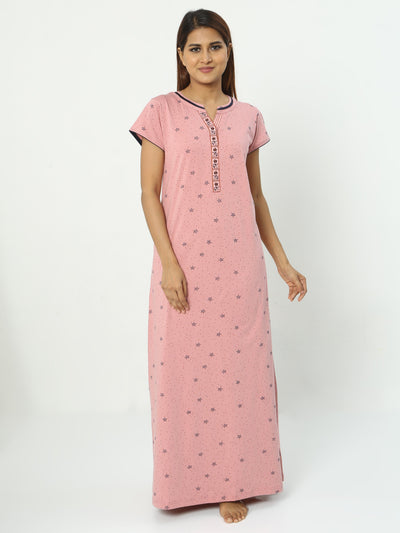 Hosiery Cotton Designer Nighty Peach