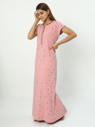 Hosiery Cotton Designer Nighty Peach