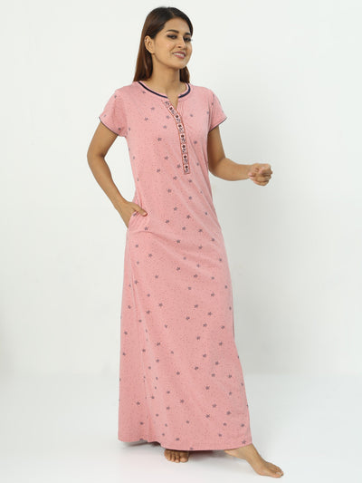 Hosiery Cotton Designer Nighty Peach