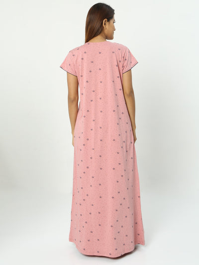 Hosiery Cotton Designer Nighty Peach
