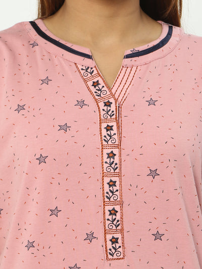 Hosiery Cotton Designer Nighty Peach