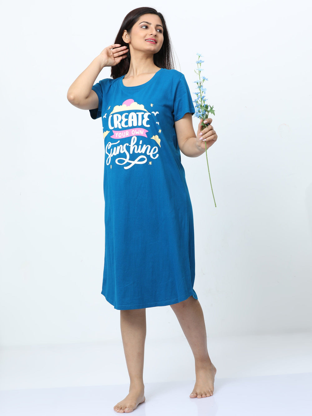  Plus Size Short Nighty  5xl Cotton Nighty - Buy Teal Short Nighty For Ladies Online- 9shines label 