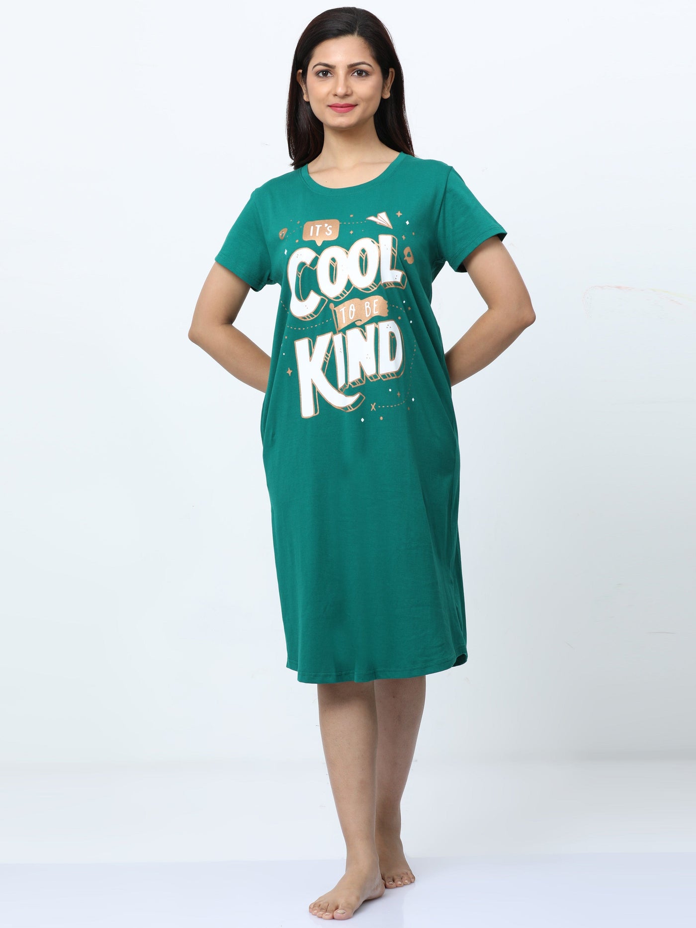 Hosiery Cotton Short Nighty Plus Size Forest Green