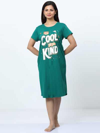Hosiery Cotton Short Nighty Plus Size Forest Green