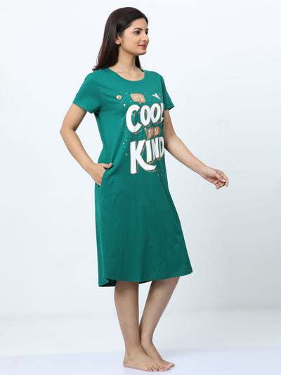 Hosiery Cotton Short Nighty Plus Size Forest Green