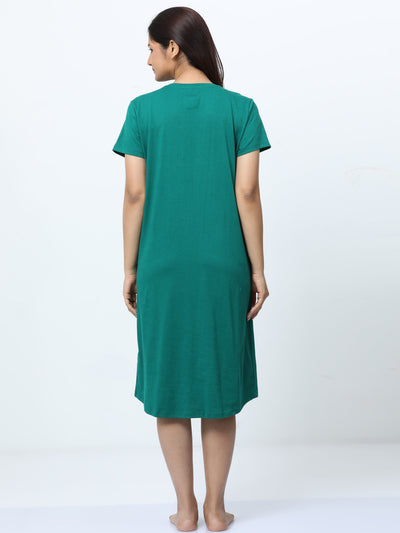 Hosiery Cotton Short Nighty Plus Size Forest Green