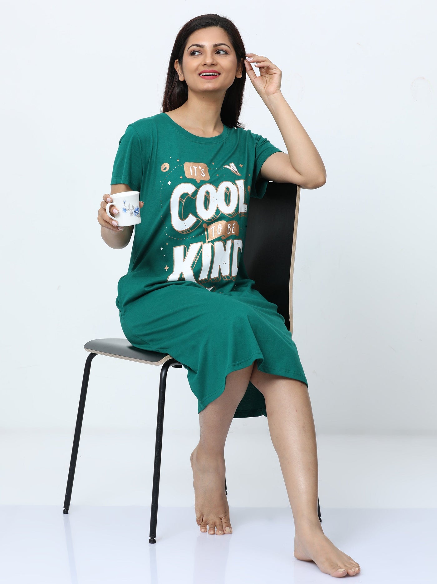 Hosiery Cotton Short Nighty Plus Size Forest Green
