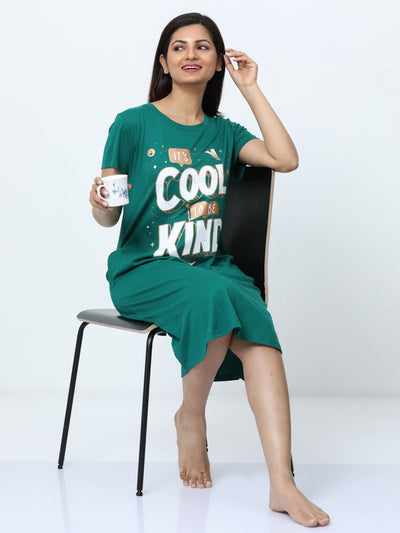 Hosiery Cotton Short Nighty Plus Size Forest Green