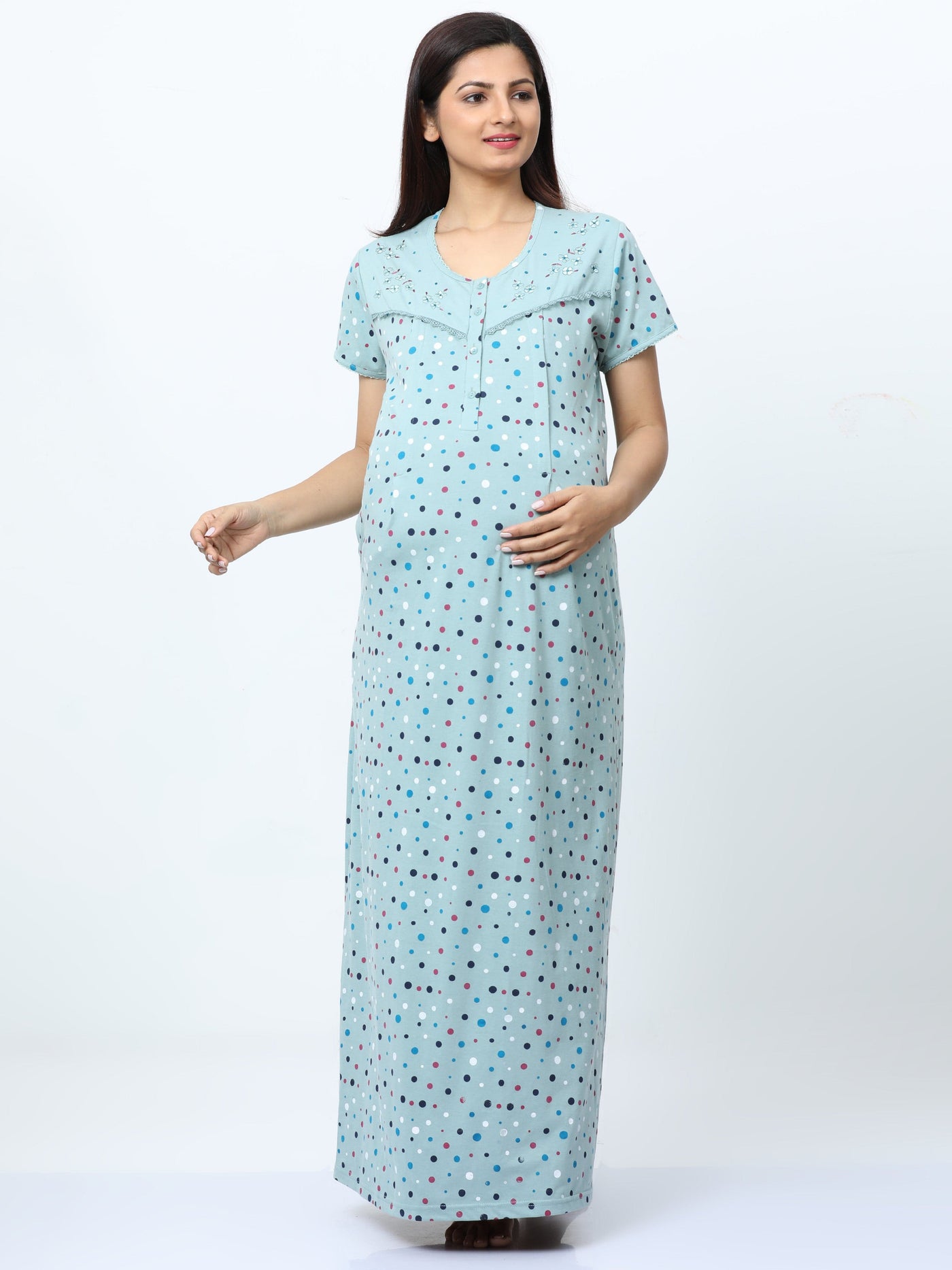Cotton Blend Maternity Feeding Nighty Sky Blue