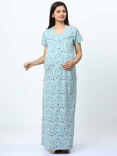 Cotton Blend Maternity Feeding Nighty Sky Blue