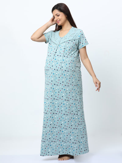 Cotton Blend Maternity Feeding Nighty Sky Blue