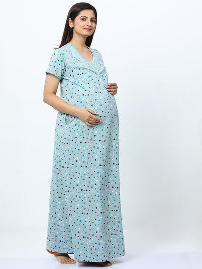Cotton Blend Maternity Feeding Nighty Sky Blue