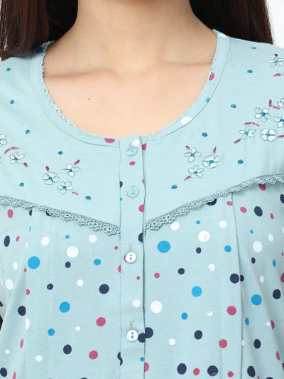 Cotton Blend Maternity Feeding Nighty Sky Blue