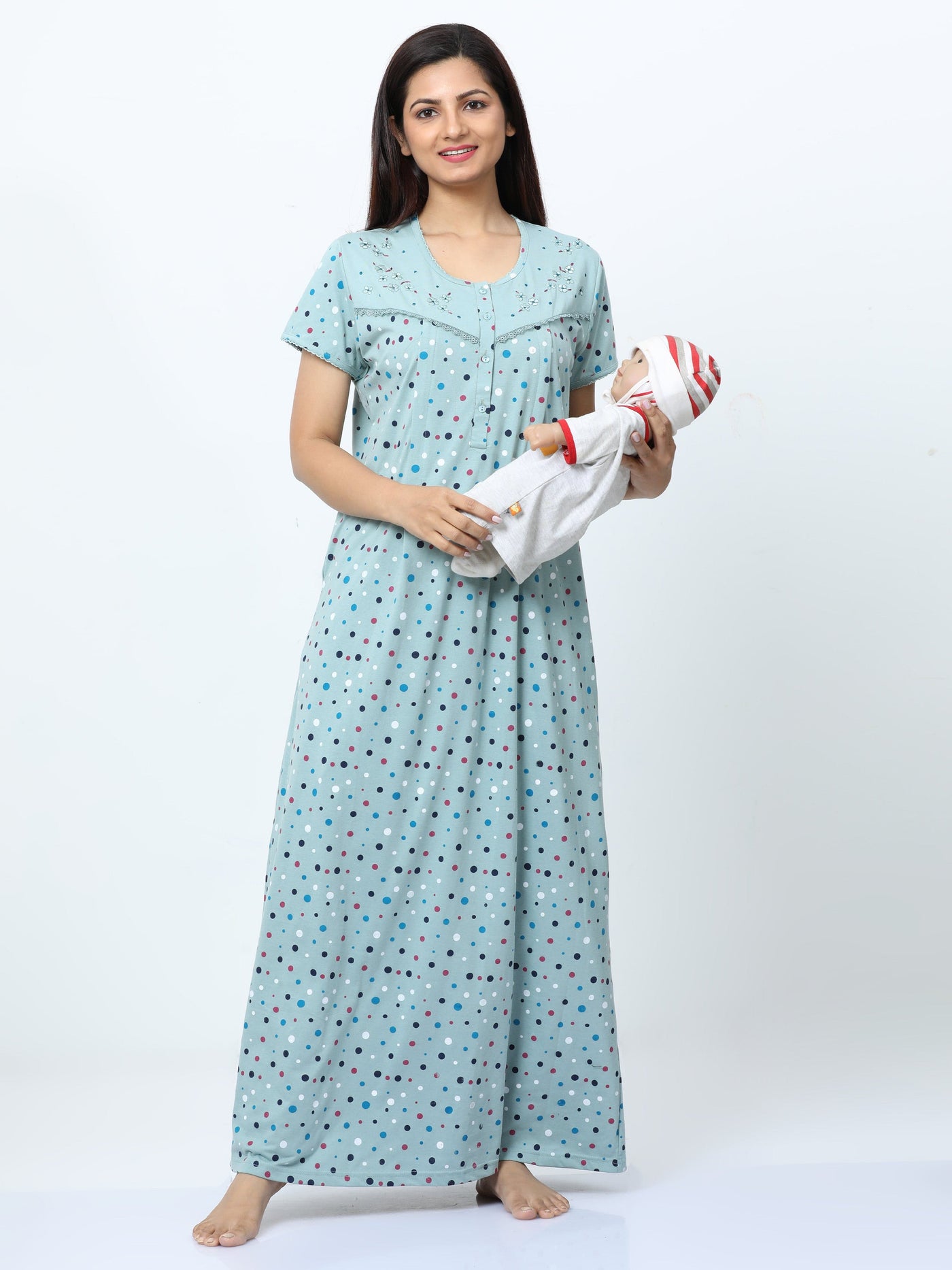 Cotton Blend Maternity Feeding Nighty Sky Blue