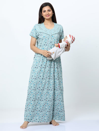 Cotton Blend Maternity Feeding Nighty Sky Blue