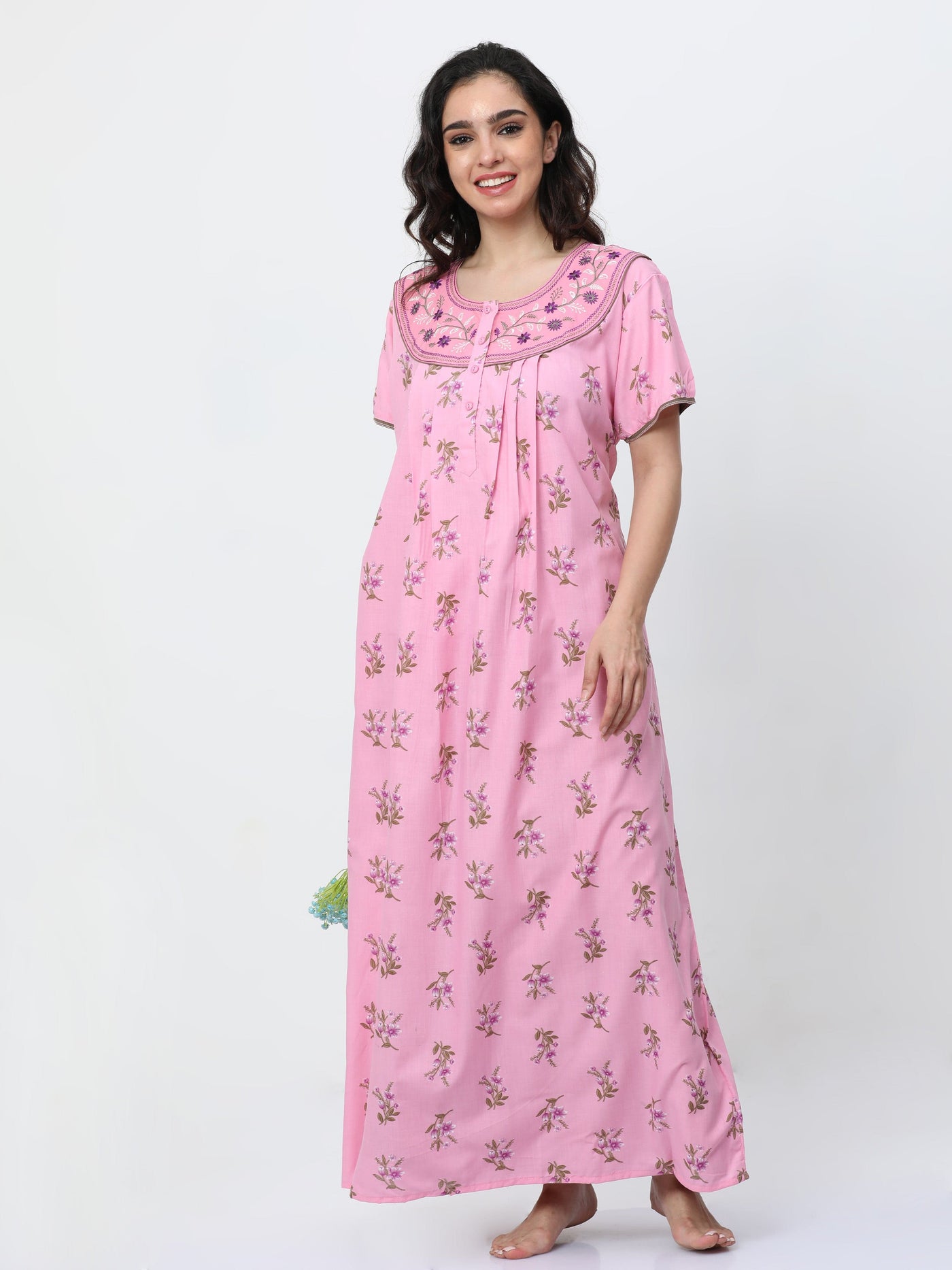 Polyester Viscose Designer Nighty Pink
