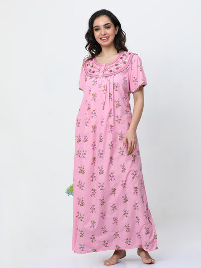Polyester Viscose Designer Nighty Pink
