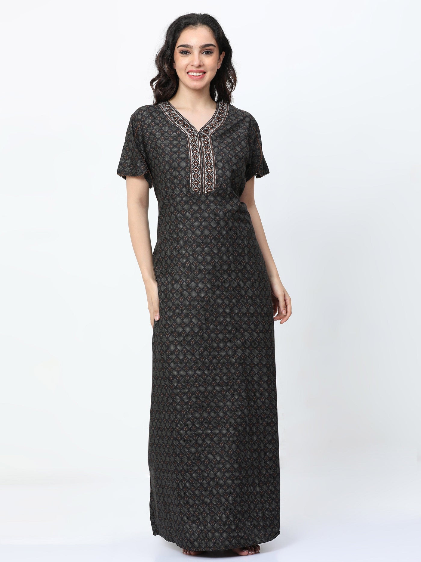 Polyester Viscose Designer Nighty Coffee