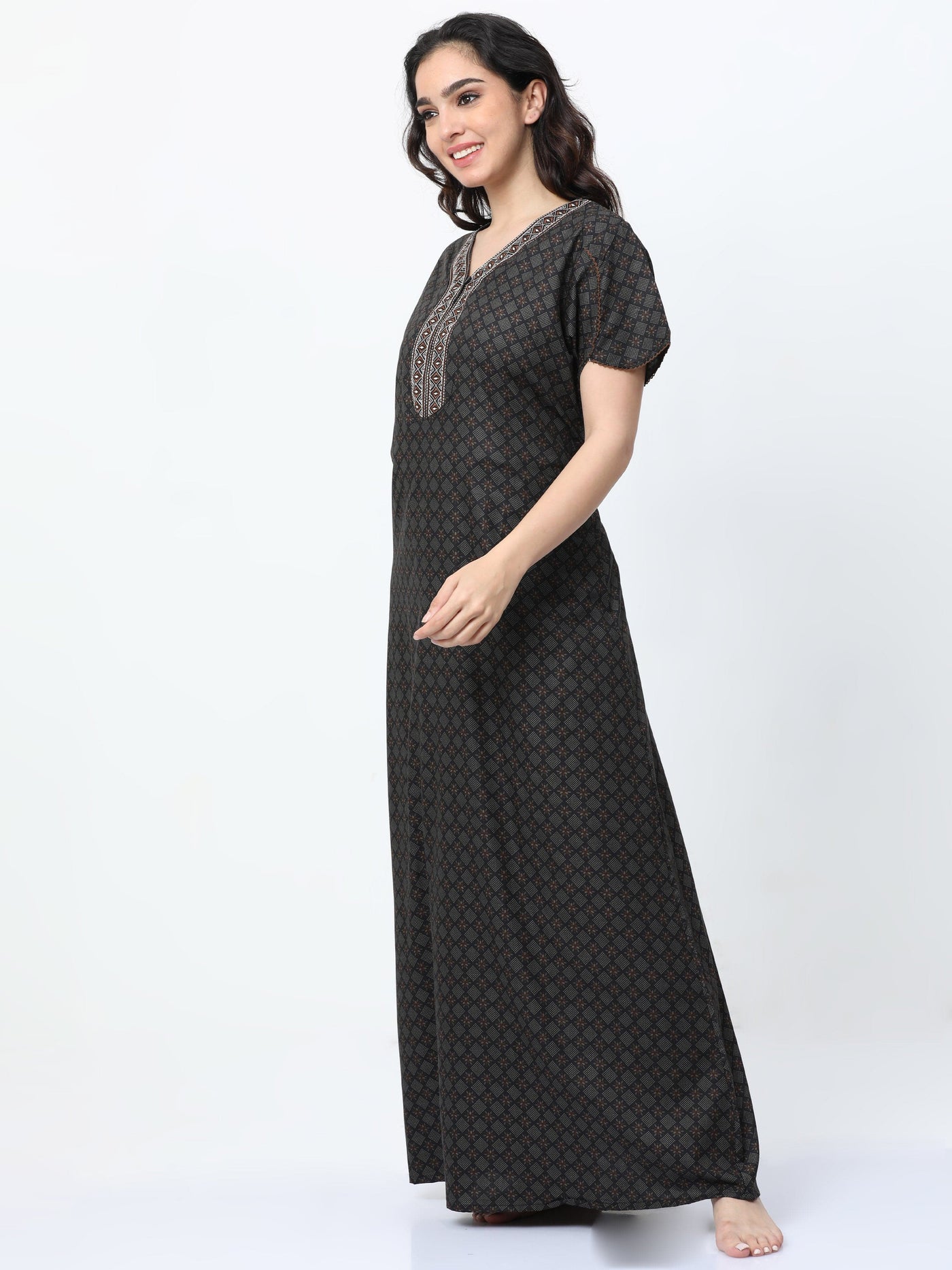 Polyester Viscose Designer Nighty Coffee