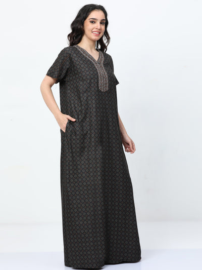 Polyester Viscose Designer Nighty Coffee