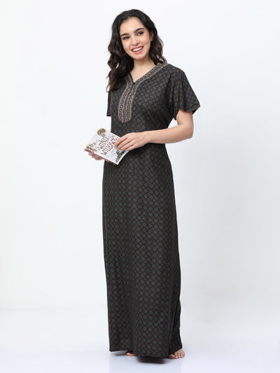 Polyester Viscose Designer Nighty Coffee